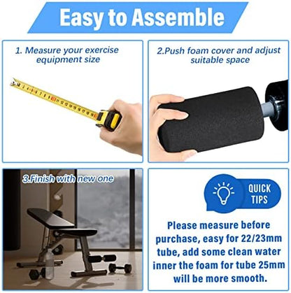 Deekin 4 Pcs Foam Foot Pad Rollers Buffer Tube Cover for Exercise Machine Home Gym Equipment Replacement Pads for Leg Extension Weight Bench Inversion Table(0.87 x 2.75 x 5.1 Inches)