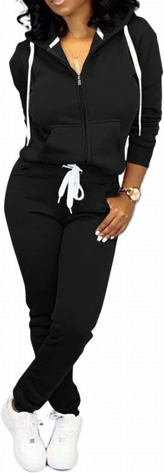 CLOCOR Track Suits for Women Set - Casual 2 Piece Outfits Sweatsuit Pocket Hoodies Long Sleeve with Patchwork Pants Set