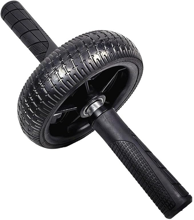 Home Fitness Abdominal Exerciser with Single Wheel, Durables 500 lb Load Capacity, Ergonomic 150 mm EVA Handle, Textured Non-Slip Tire for Stable Rolling on Multiple Surfaces(black+black)
