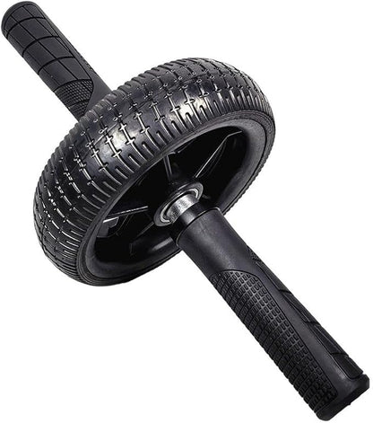 Home Fitness Abdominal Exerciser with Single Wheel, Durables 500 lb Load Capacity, Ergonomic 150 mm EVA Handle, Textured Non-Slip Tire for Stable Rolling on Multiple Surfaces(black+black)