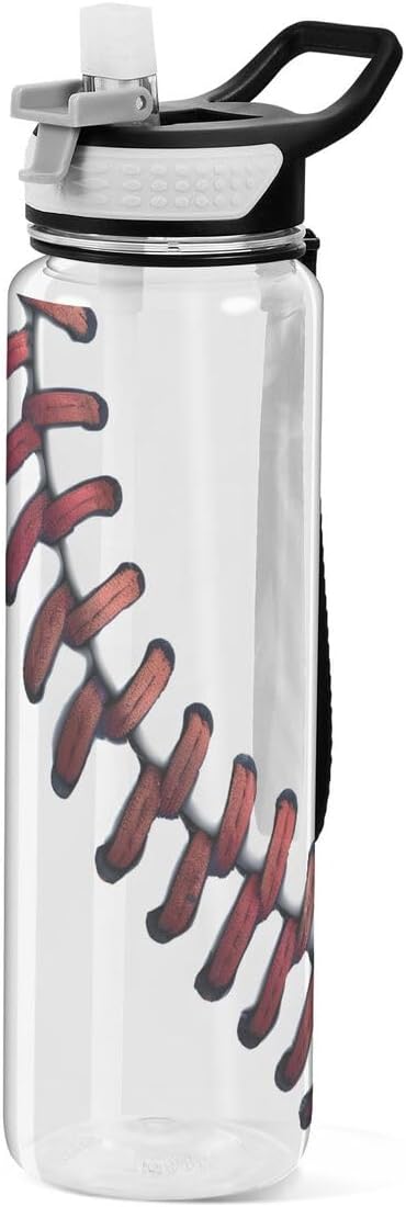 ALAZA Fashion Baseball Liner Sports Water Bottle with Straw Tritan Drink Bottle 32 oz BPA Free Reusable for Travel Outdoor Fitness