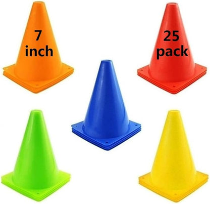 Soccer Cones (7 Inch 25 Pack), Agility Training Sports Cone Plastic with Carry Bag for Football Basketball Drills Field Markers,