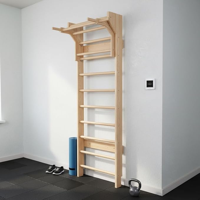 2in1 Wooden Wall Stall Bars with Pull Up bar and Dip Bar