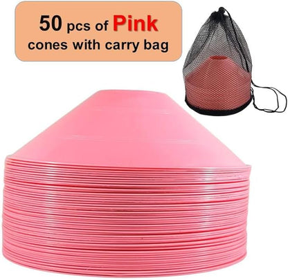 Thicker Disc Cones (Set of 50) Agility Soccer Cones with Carry Bag for Training,Football, Kids, Sports, Field Cone Markers