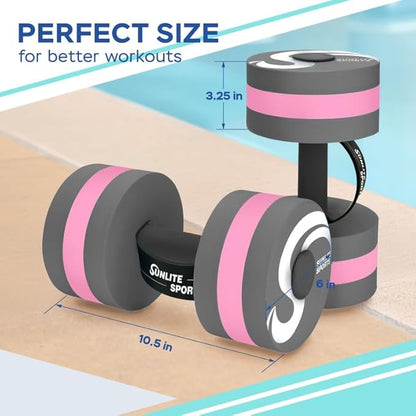 Sunlite Sports Water Weights Pool Exercise Dumbbells, Water Aerobic Equipment, High-Density EVA-Foam Dumbbell with Handle Strip, Aqua Therapy, Pool Fitness, Water Exercise, Set of 2