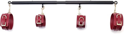Spreader Bar Heavy Duty Stainless Steel Expandable Home Gym with 4pcs Furry Purple Adjustable Strap,Sports Aid Training Fitness Gear Pilates Aid Kit,Yoga Set