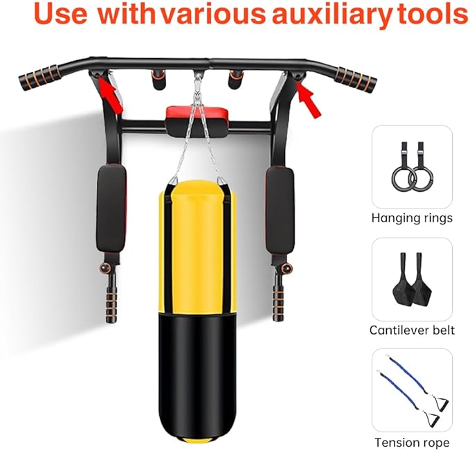 Multifunctional Wall-Mounted Pull-Up Bar – Indoor Horizontal Bar for Home Gym, Chin-Up, Punching Bag, and Exercise Equipment – (require drill holes for installation)