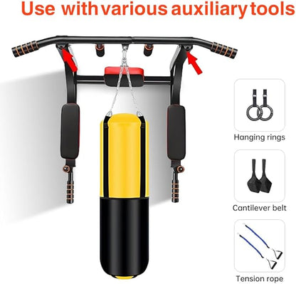 Multifunctional Wall-Mounted Pull-Up Bar – Indoor Horizontal Bar for Home Gym, Chin-Up, Punching Bag, and Exercise Equipment – (require drill holes for installation)