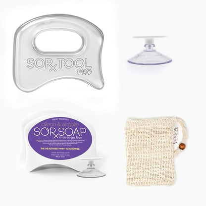 Pro Bundle | Muscle Scraper Soap Bars & SORTOOL Pro Myofascial Release Tool | Fascia Massage Recovery & Deep Clean | 2 Bars, Tool, Holder, & Exfoliating Bag Included