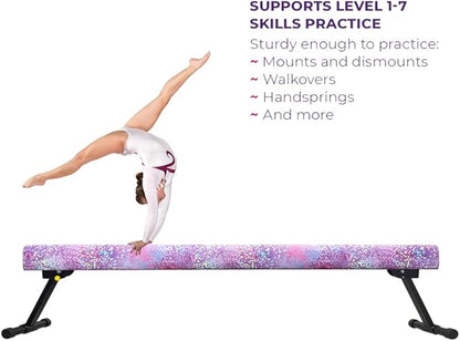 GLANT 8ft Ultrasimple Adjustable&Foldable Balance Beam,High-Low Floor Beam Suede Gymnastics Equipment,No Tool Require, Gymnastics Beam for Training&Professional HomeTraining