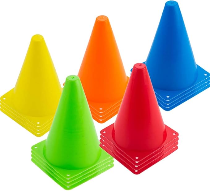 20 PCS 7 Inch Plastic Agility Cones for Kids - Mini Traffic Safety Construction Cones for Party, Drills, Basketball, Soccer - 5 Colors