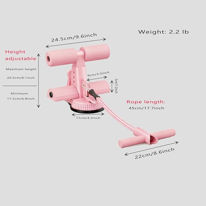 Ab Training Auxiliary Device, Foldable Ab Trainer- Sit Up Bar Assistance Device with 2 Suction Cups, Adjustable Sit Up Machine with Resistance Band, Full Body Muscles Training for Women & Men, Exercise Equipment for Home Workouts