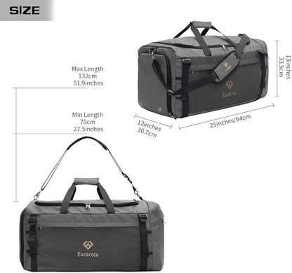 Eackrola Large Sports Gym Bag, Travel Duffel bag with Wet Pocket & Shoes Compartment for men women, 65L, Lightweight