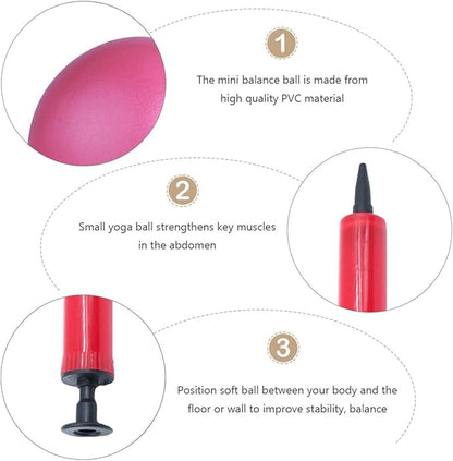 Thickened Frosted PVC Yoga Ball 25cm Mini Pilates Ball Set with Pump, Balancing Stability Trainer for Core Exercise and Fitness Training at Home Random Color