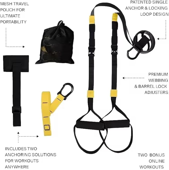 Suspension Trainer Straps Kit – Full Body Workout Training System with Door Anchor, Adjustable Resistance Bands, Home Gym Equipment for Strength, Core, Cross Training & Fitness (GREEN)