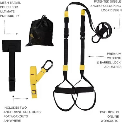Suspension Trainer Straps Kit – Full Body Workout Training System with Door Anchor, Adjustable Resistance Bands, Home Gym Equipment for Strength, Core, Cross Training & Fitness (GREEN)