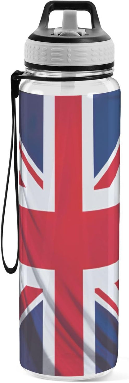 YETTASBIN British Flag Clear Water Bottle with Straw Lid, BPA-Free Leakproof Sport Water Bottle 32oz Large Gym Water Jug for Men Women Travel Fitness Outdoor