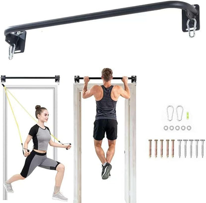 Heavy Duty Wall Mounted Pull Up Bar with 8mm Thick Steel Plates & Heavy-Duty Carabiner, Strength Training Bar for Home Gym, Garage and Indoor Workout