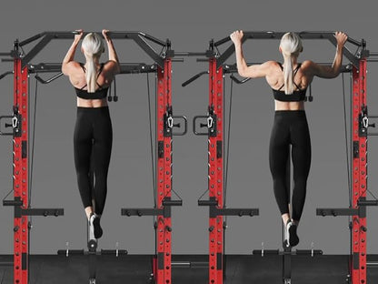 Mikolo Power Cage, Power Rack with Cable Crossover System, 1500LBS Squat Rack with LAT Pull Down System, Workout Cage with Pulley System for Fitness Home Gym
