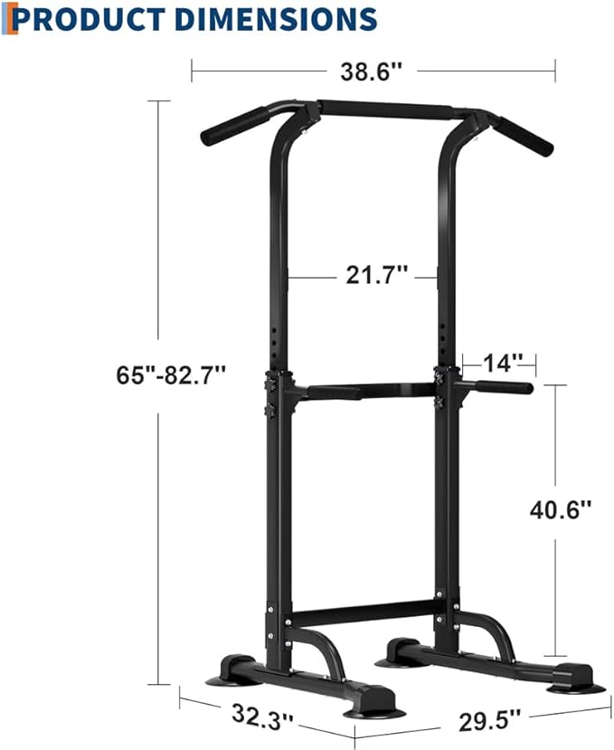 Freestanding Power Tower Pull Up & Dip Station for Home Gym, Adjustable Height Chin Up Bar with 300 Lb Capacity - Multifunctional Strength Training Equipment for Men, Women, Teens