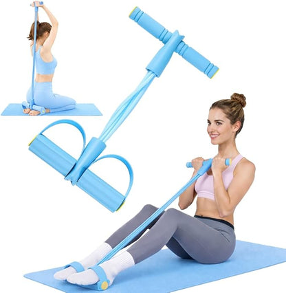 Resistance Bands with Handles, 6-Tube Foot Pedal, Natural Rubber Ankle Puller for Sit-ups & Full Body, Portable Home Gym Strength for Legs, Arms & Core