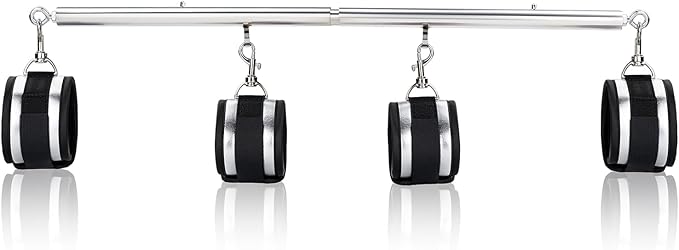 Spreader Bar Heavy Duty Stainless Steel Expandable Silver Bar Home Gym with 4pcs PU Purple Adjustable Strap,Sports Aid Training Fitness Gear Pilates Aid Kit,Yoga Set