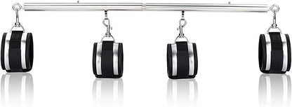 Spreader Bar Heavy Duty Stainless Steel Expandable Silver Bar Home Gym with 4pcs PU Purple Adjustable Strap,Sports Aid Training Fitness Gear Pilates Aid Kit,Yoga Set