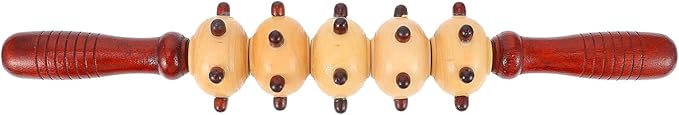 Wooden Belly Massager Roller Spiked Five-Wheel Design, Portable Deep Tissue Massage Stick for Muscle Relaxation and Fitness