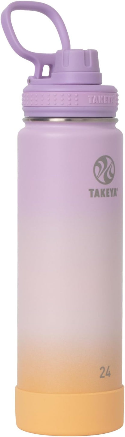 Takeya Actives Stainless Steel Water Bottle, Insulated Spout Lid, Keeps Drinks Cold 24 Hrs, Leakproof, Durable, Dishwasher Safe, Ideal for Gym, Travel, Fits Most Cup Holders, 24 oz/Ombre Golden Hour