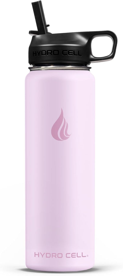 HYDRO CELL Stainless Steel Insulated Water Bottle with Straw - For Cold & Hot Drinks - Metal Vacuum Flask with Screw Cap and Modern Leakproof Sport Thermos for Adults (Pink 24oz)