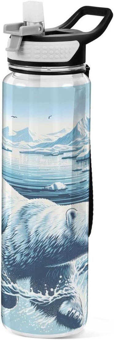 ALAZA Polar Bear Swim Winter Sports Water Bottle with Straw Tritan Drink Bottle 32 oz BPA Free Reusable for Travel Outdoor Fitness