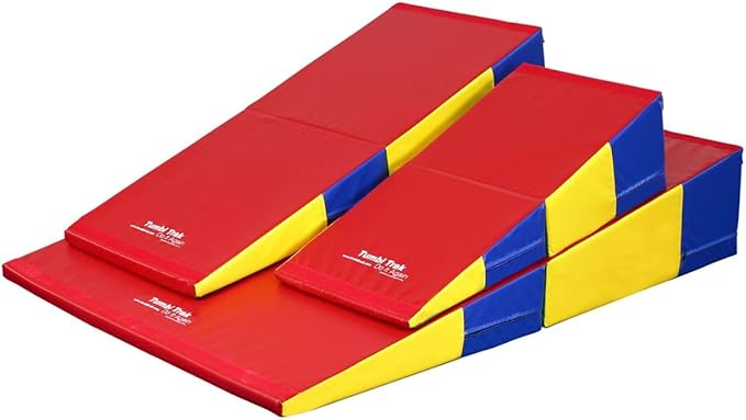 Folding Incline for Pediatric Occupational Therapy - Stimulates Balance, Core Activation, and Proprioceptive Input (Primary Rainbow, 60 in x 84 in x 16 in)