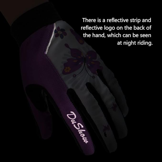 DuShow Bike Gloves for Women Cycling,Pink Floral Workout Gloves Women,Full Finger Biking Driving Riding Gloves for Women,Gel Padded Touch Screen Gym Gloves