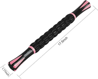 YANSYI Muscle Roller - Professional Deep Tissue Massage Stick with 9 Rollers for Athletes, Portable Soreness Relief for Back & Leg Pain, Post-Workout Recovery Tool (Pink)
