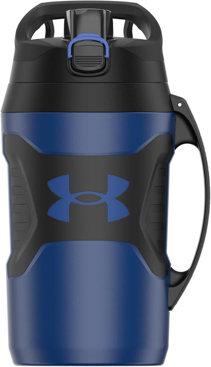 Under Armour Half Gallon Water Bottle Insulated, 64oz Insulated Water Bottle with Handle, Fence Hook, Leak Resistant, for Baseball, Football & More, Royal/Black