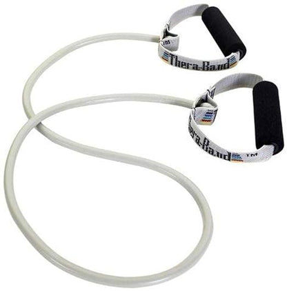 THERABAND Resistance Tubing with Soft Handles, Silver, Super Heavy Level, 50" Latex Stretch Resistance Bands for Exercise, Professional Workout Bands for Upper & Lower Body, Color-Coded Levels