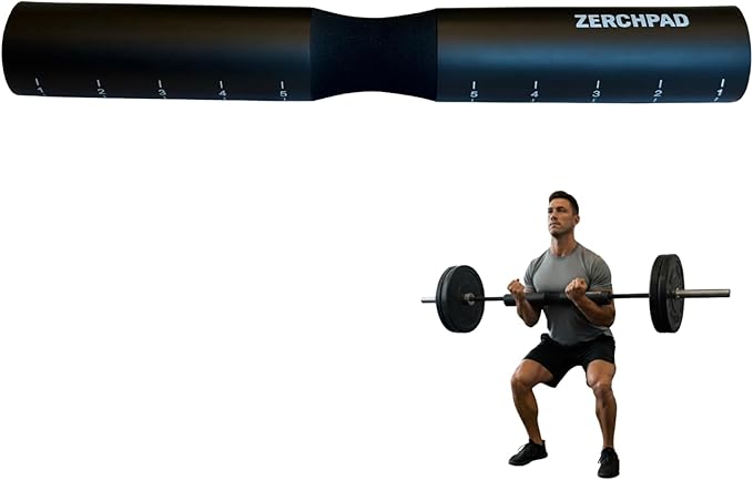 Barbell Pad Squat Pad Designed Specifically for Zercher Squats - Great for Zercher Squats, Front Squats and Hip Thrusts — Extra Long Length—Fit Standard and Olympic Bars Perfectly