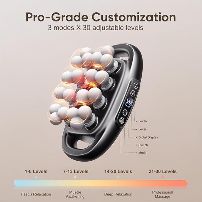 20 Head Massage Gun Deep Tissue - 2026 Upgrade 20-Drive Back Muscle Massager with 3 Modes & 30 Intensities, Portable Quiet Percussion Massager for Legs, Waist, Back, Neck, Buttocks Muscles Pain Relief