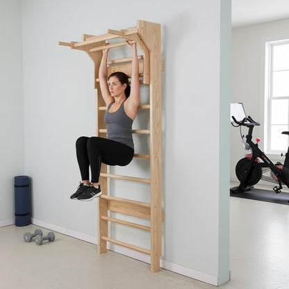 2in1 Wooden Wall Stall Bars with Pull Up bar and Dip Bar