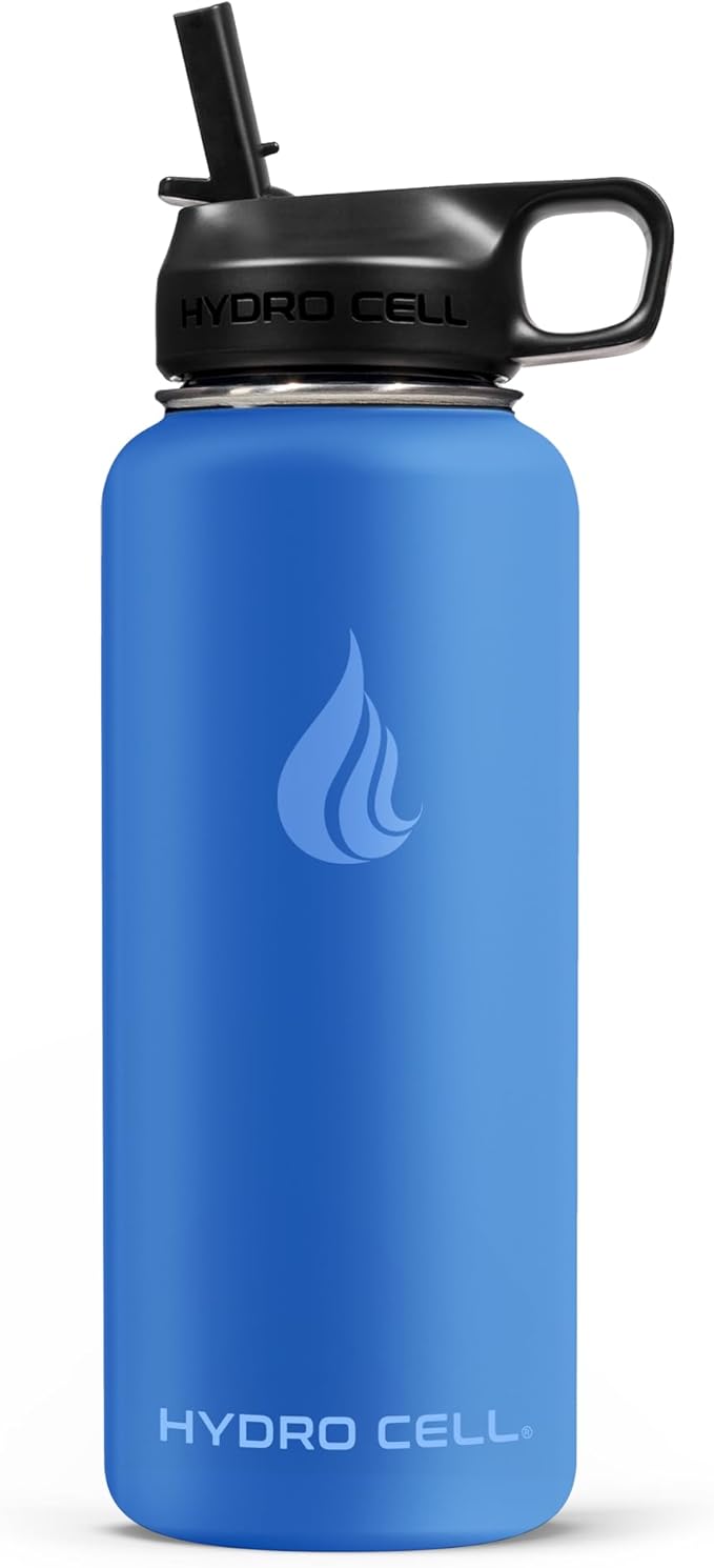 HYDRO CELL Stainless Steel Insulated Water Bottle with Straw - For Cold & Hot Drinks - Metal Vacuum Flask with Screw Cap and Modern Leakproof Sport Thermos for Adults (Denim 32oz)