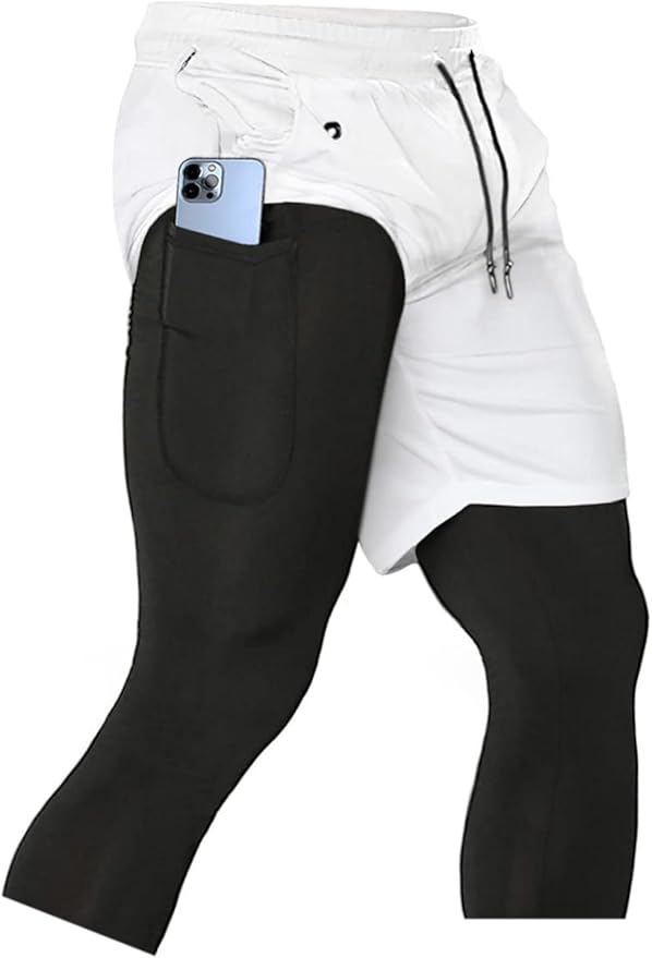 Aolesy Men's 2 in 1 Running Pants, Gym Workout Compression Pants for Men Training Athletic