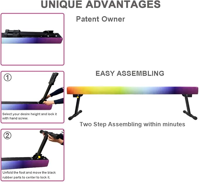6ft Ultrasimple Adjustable&Foldable Balance Beam,High-Low Floor Beam Suede Gymnastics Equipment,No Tool Require, Gymnastics Beam for Training&Professional HomeTraining