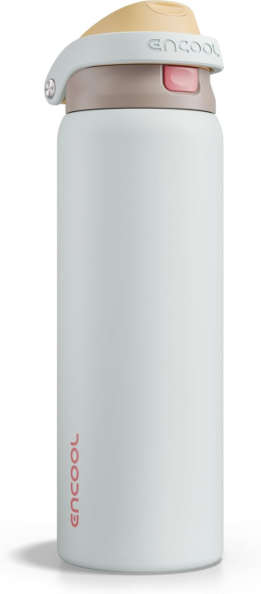 ENCOOL Leakproof Insulated Water Bottle with Straw Dual-Sip Water Bottle Bag-Safe Design for Work, Commute & Gym – Keeps Drinks Cold All Day, 32 oz, Clay Grey