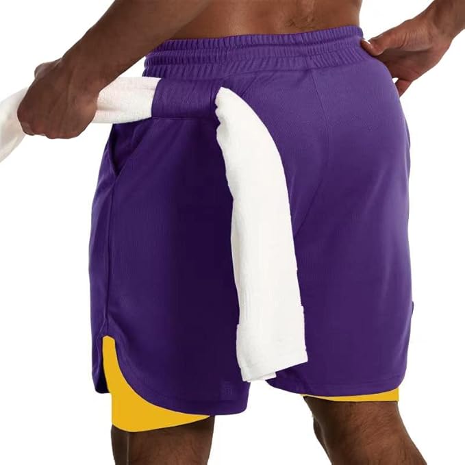 JWJ Mens 2 in 1 Running Shorts Quick Dry Gym Athletic Workout Clothes with Side Pockets