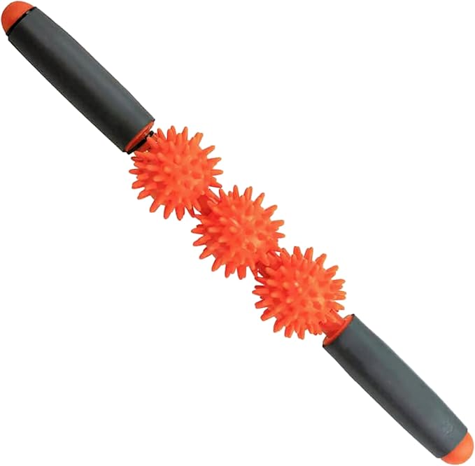 Tiger Tail Pressure Point Muscle Roller Massage Stick, The Spiky Roller, 17" Roller with Three 2.25" Independently Rolling Spiked Balls (Acupressure Roller)