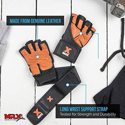 MRX Weight Lifting Pro Level Gloves with 18 Inches Long Wrist Strap Gym Workout Exercise & Fitness in