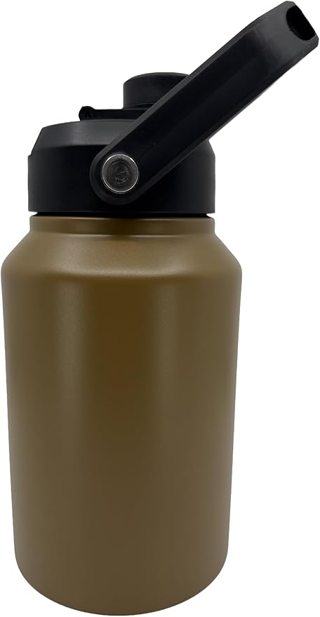64 Ounce Half Gallon Insulated Water Bottle, Large Capacity Vacuum Flask with Handgrip (Tan)
