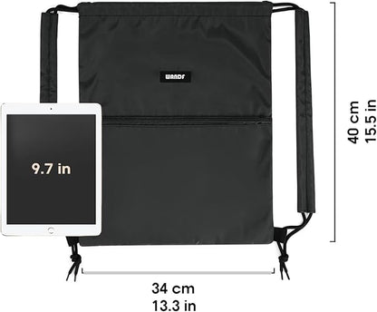 WANDF Drawstring Backpack Sports Gym Bag with Shoulder Pads Water Resistant String Bag Cinch Bag for Women Men (Black)