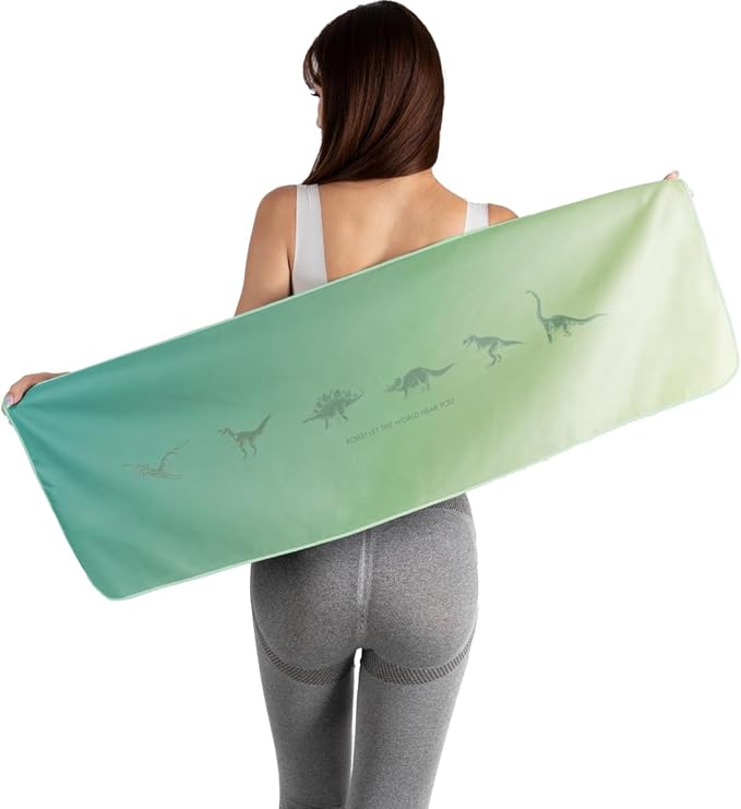Umade Microfiber Quick Dry Towel, Gym & Hiking Towel Extra Long (40” x 14”) Highly Absorbent, Compact, Lightweight for Face Hair Workout Jogging (Dinosaur (Golden Canopy Green))