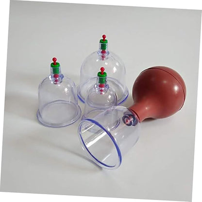 FRCOLOR 6pc Vacuum Cupping Set with Rubber Ball Chinese Body Therapy Cups for Safe Use Transparent Design for Pressure for Muscle Recovery and Relaxation